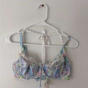 For Love & Lemons Pastel Floral Ruffle Bustier Top